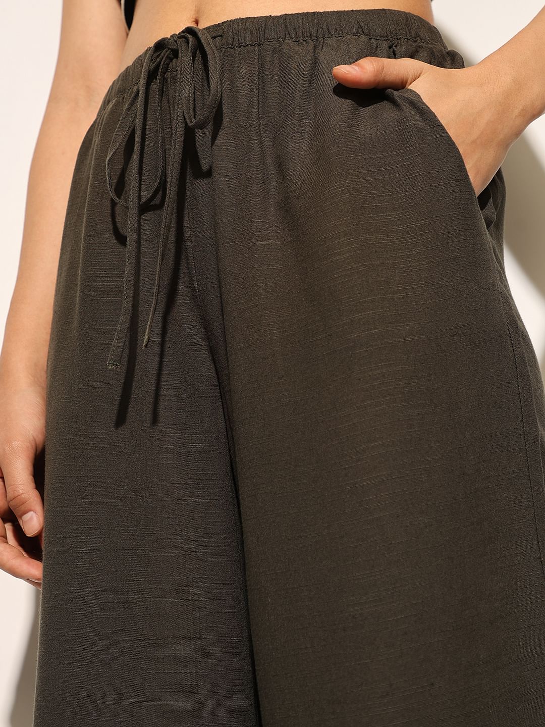 Moss Green Linen Blend Pants