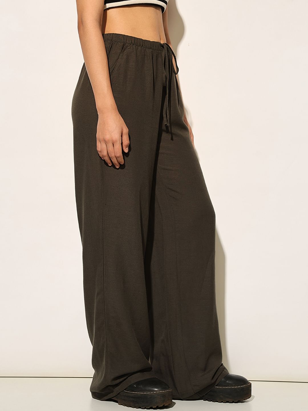 Moss Green Linen Blend Pants