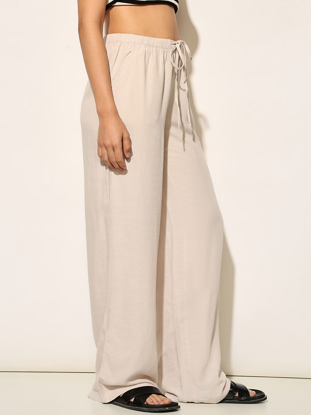 Beige Linen Blend Pants