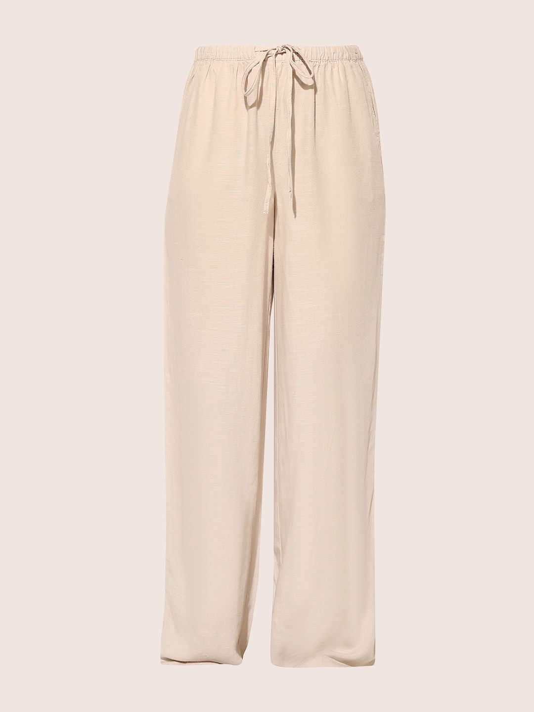Beige Linen Blend Pants