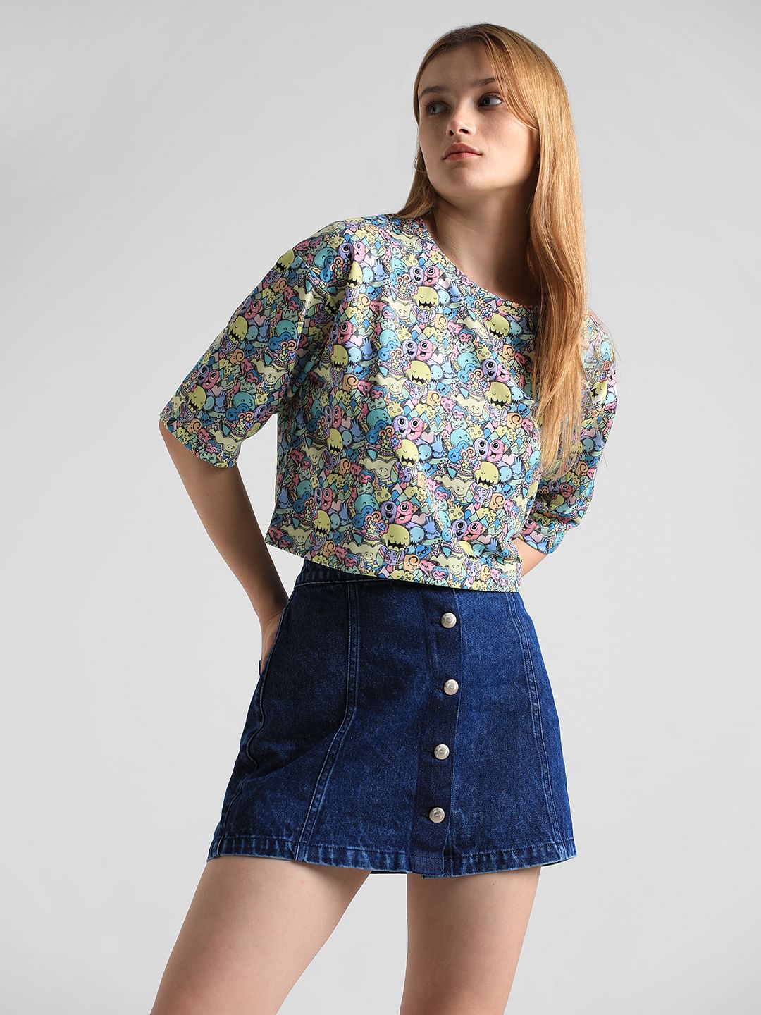 Blue High Rise Denim Skirt