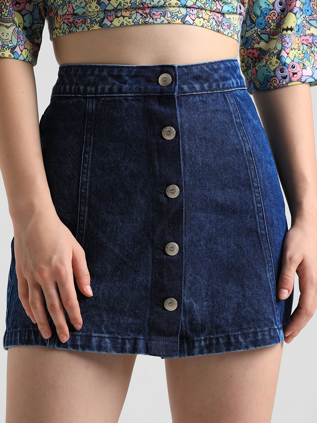 Blue High Rise Denim Skirt