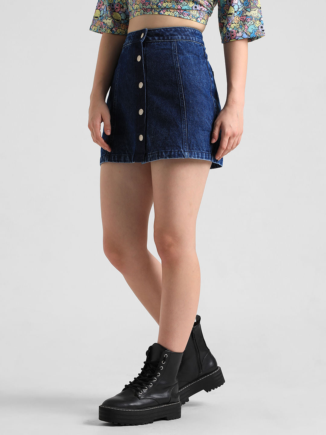 Blue High Rise Denim Skirt