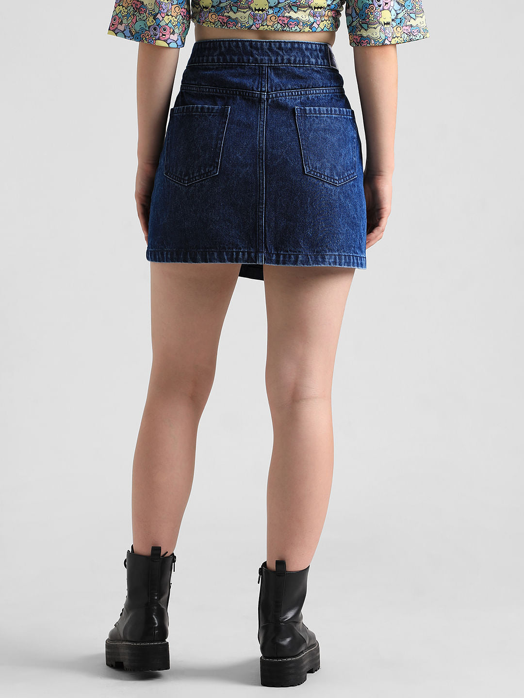 Blue High Rise Denim Skirt