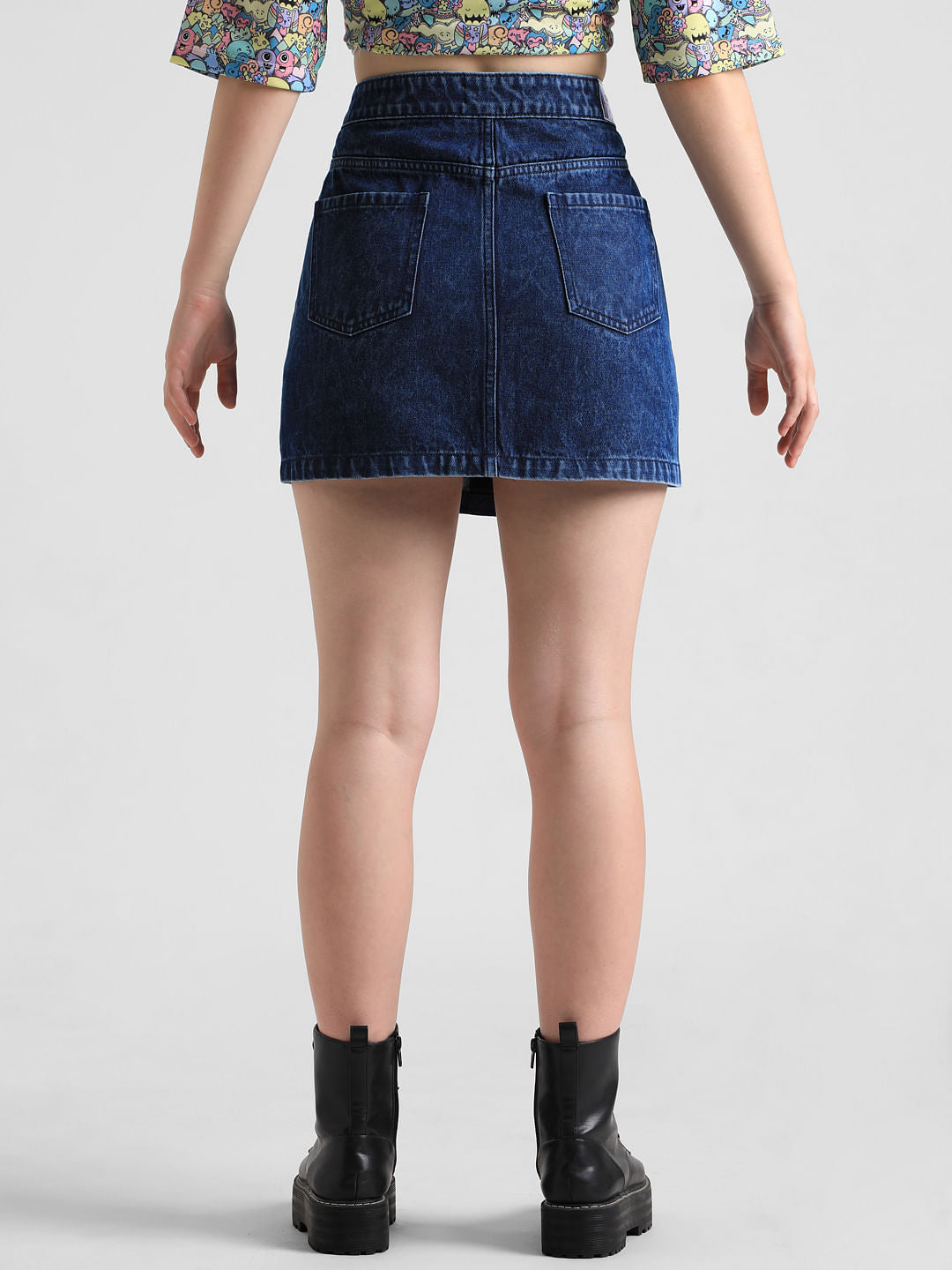 Blue High Rise Denim Skirt