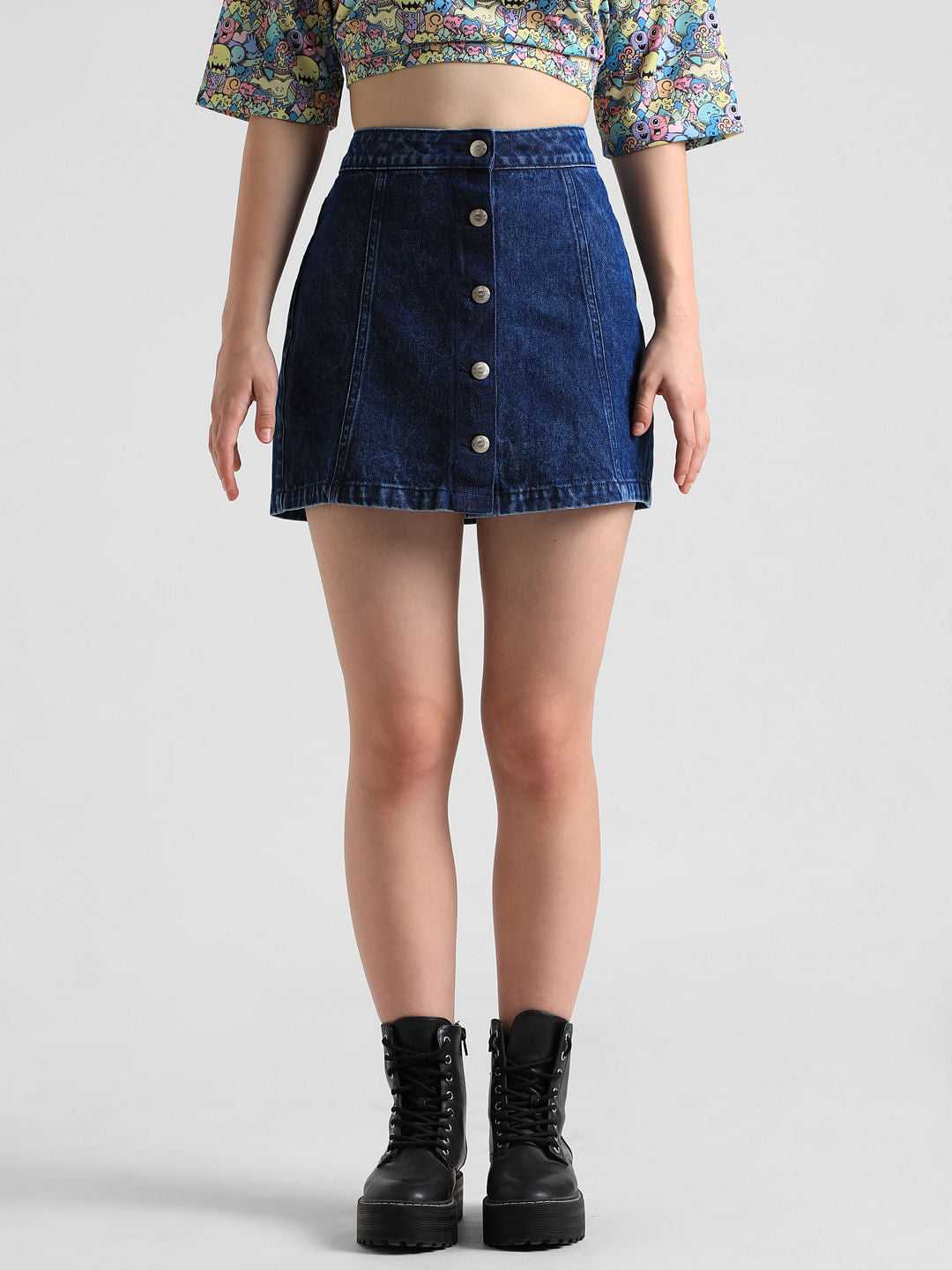 Blue High Rise Denim Skirt