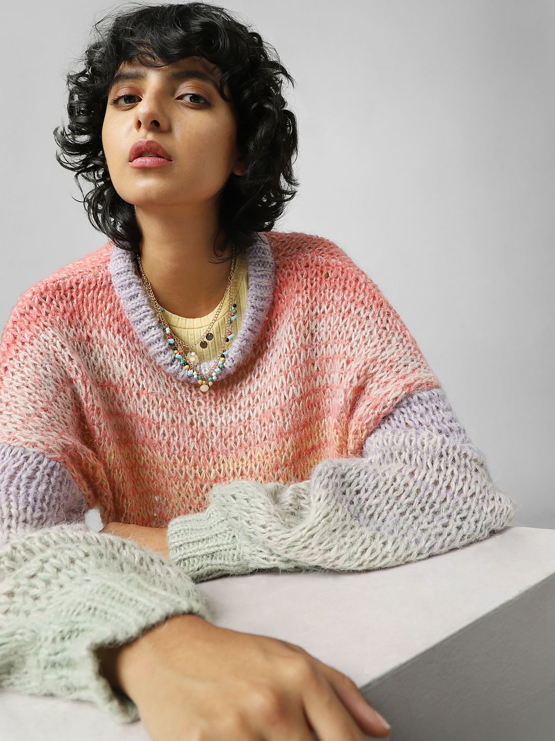 Purple Colourblocked Pullover