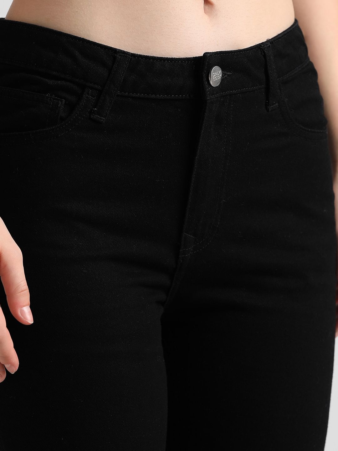 Black Mid Rise Slim Flared Jeans