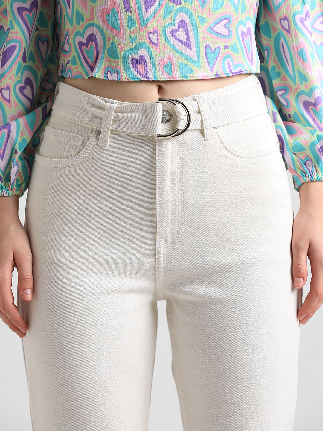 White Mid Rise Slim Fit Jeans