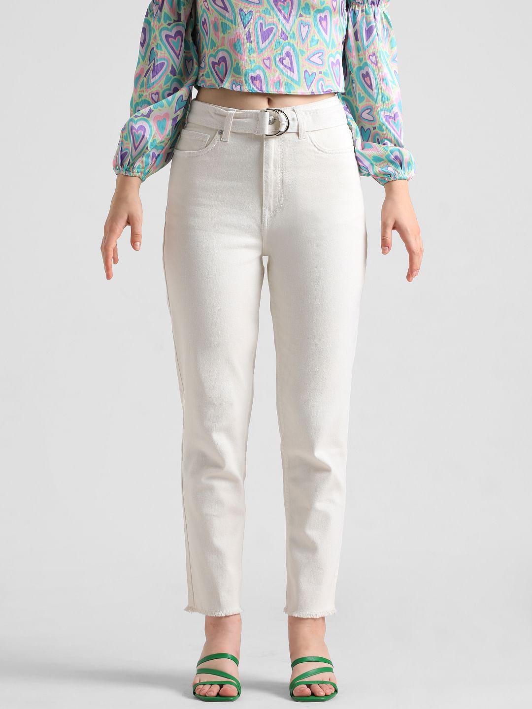 White Mid Rise Slim Fit Jeans