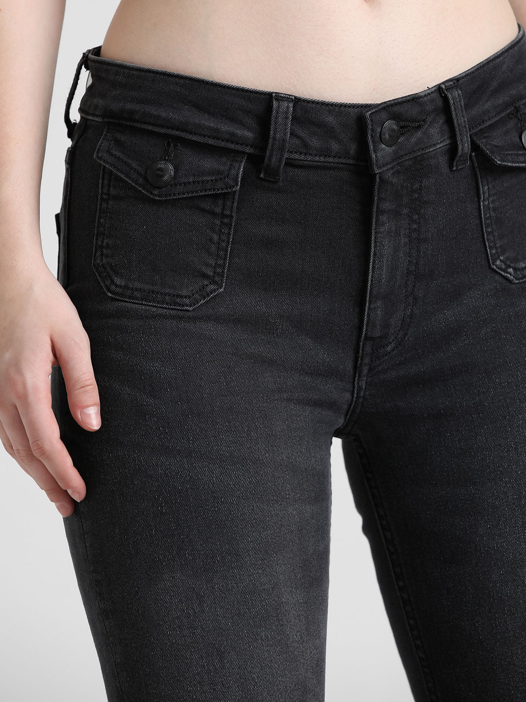 Black Mid Rise Hella Flared Jeans