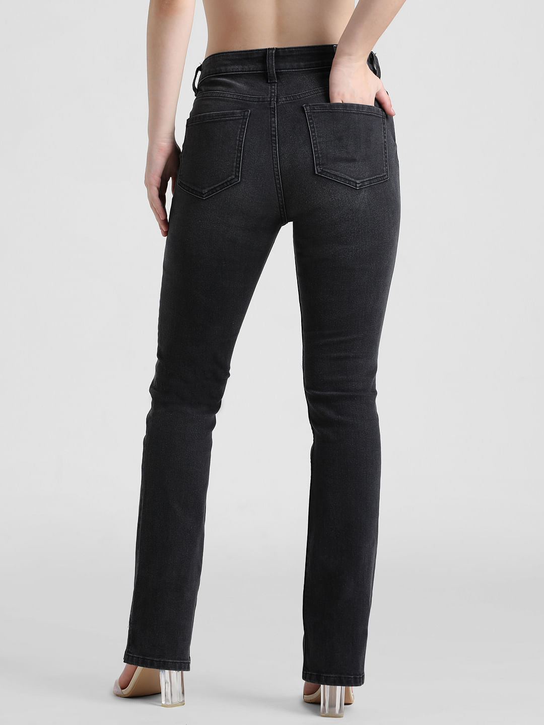Black Mid Rise Hella Flared Jeans