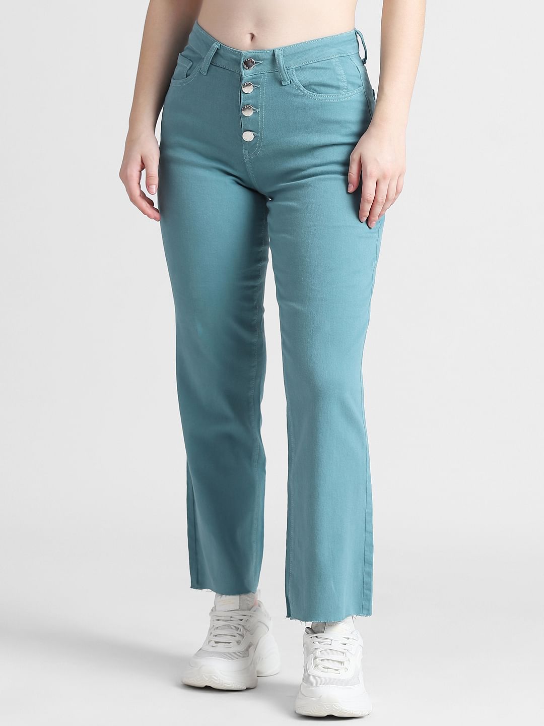 Green Mid Rise Wide Leg Slim Jeans