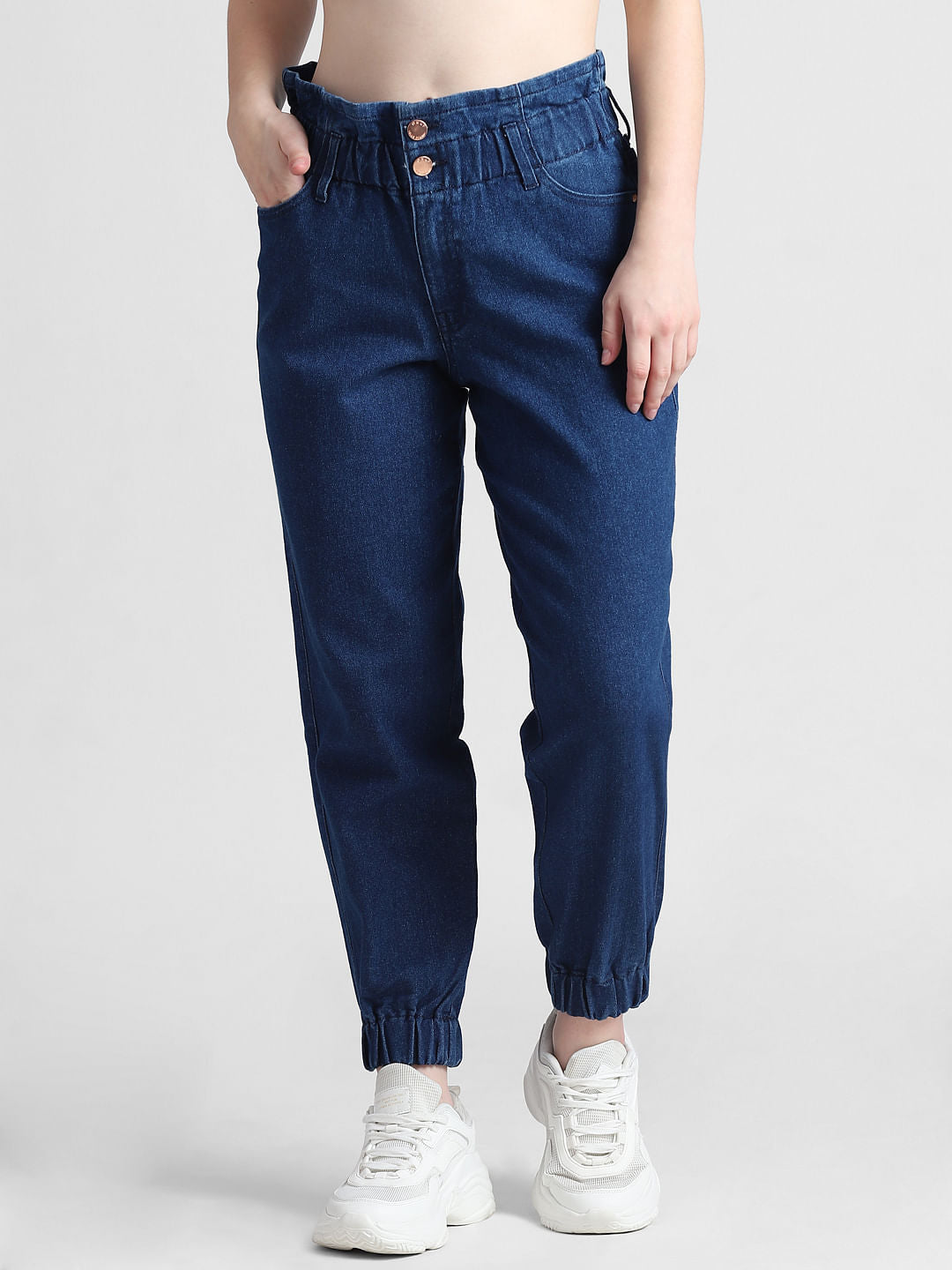 Blue High Rise Denim Joggers