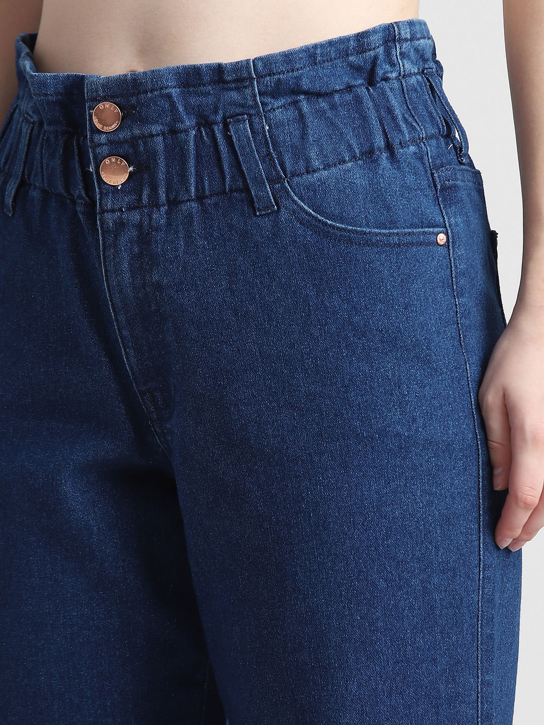 Blue High Rise Denim Joggers