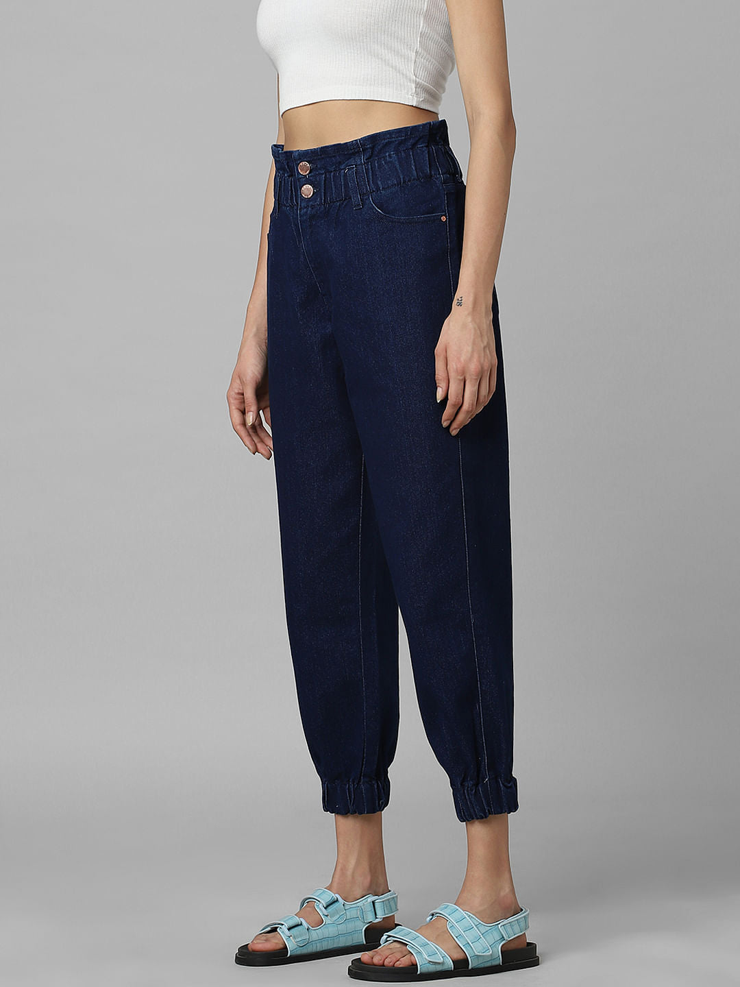 Dark Blue High Rise Denim Joggers