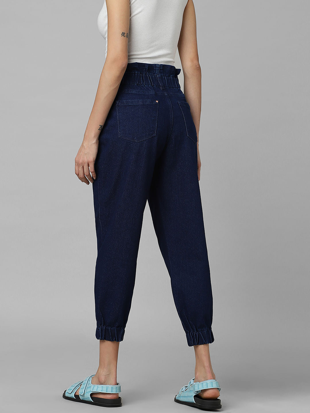 Dark Blue High Rise Denim Joggers