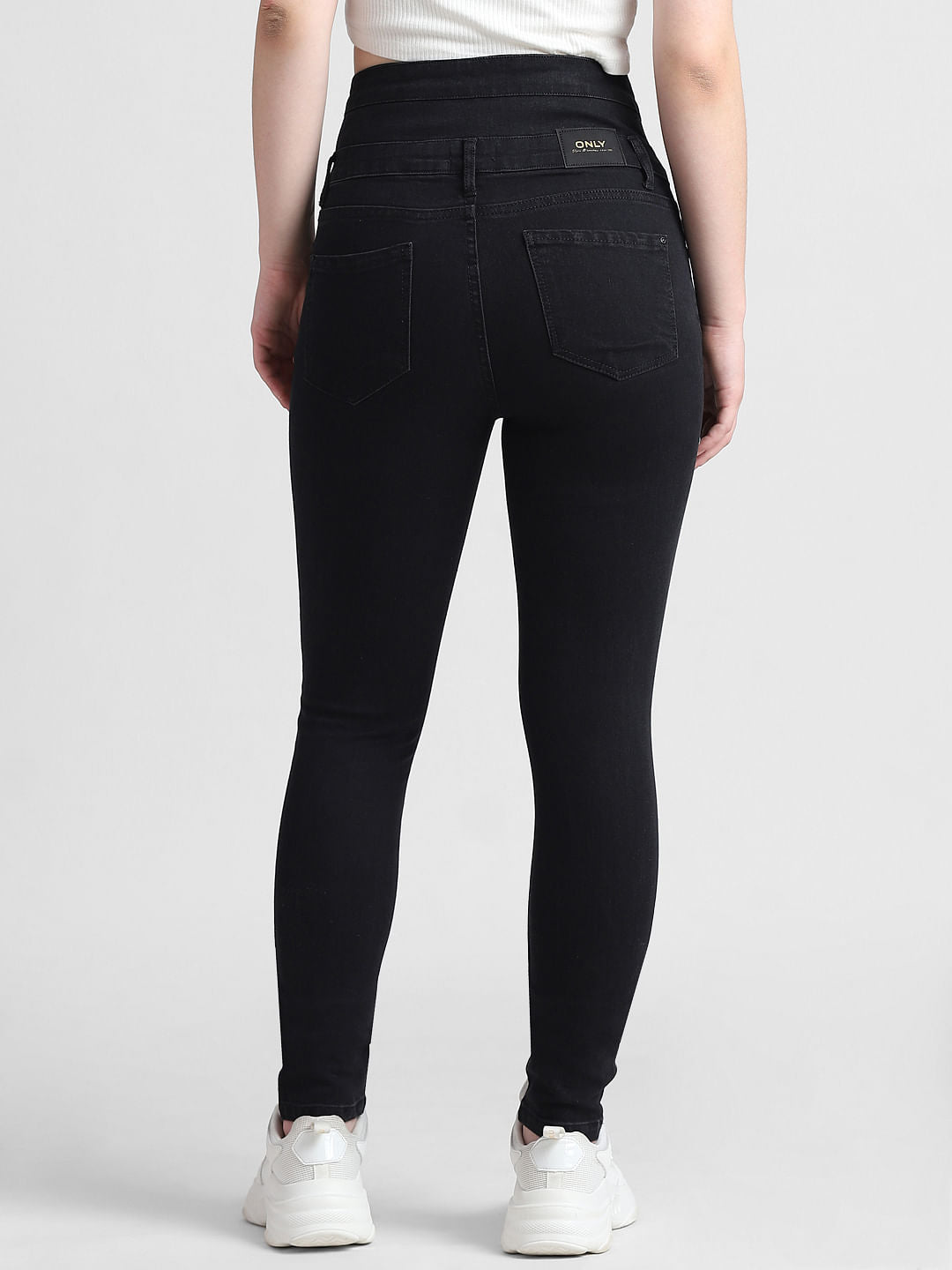 Black High Rise Buttoned Skinny Jeans