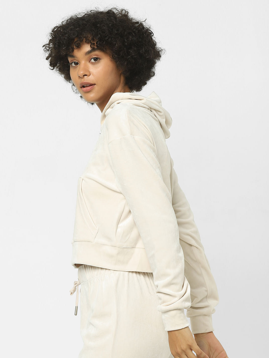 Beige Velour Co-Ord Hoodie