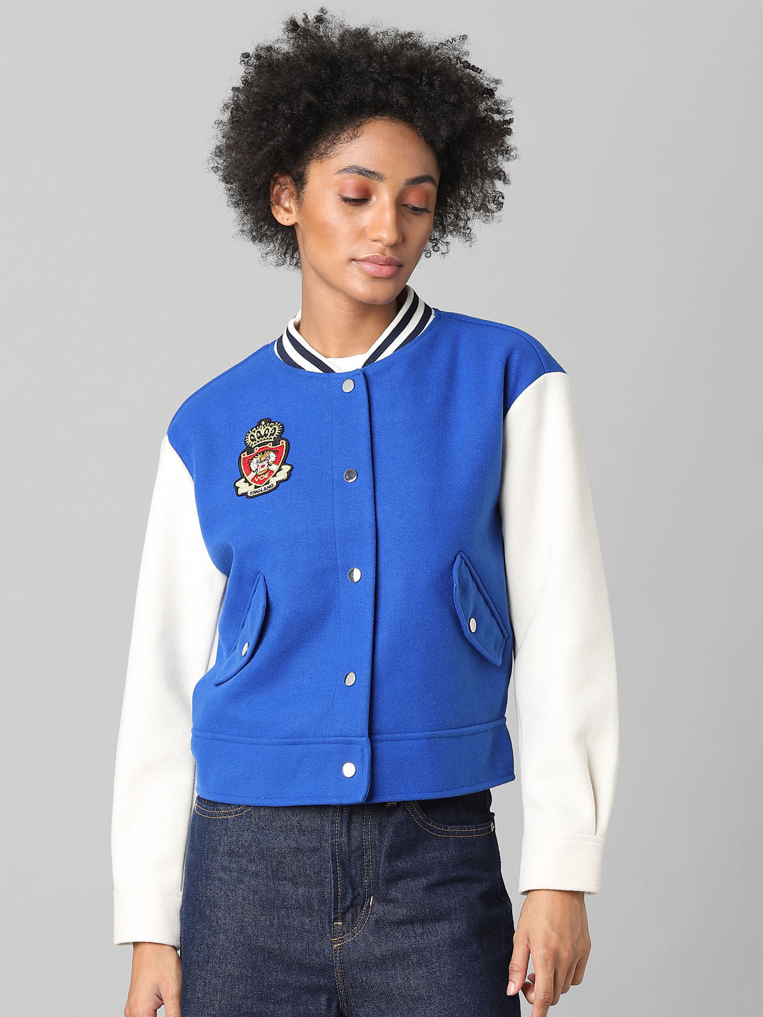 Blue Varsity Bomber Jacket