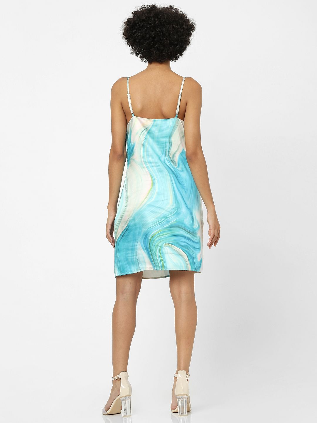 Blue Satin Slip Shift Dress