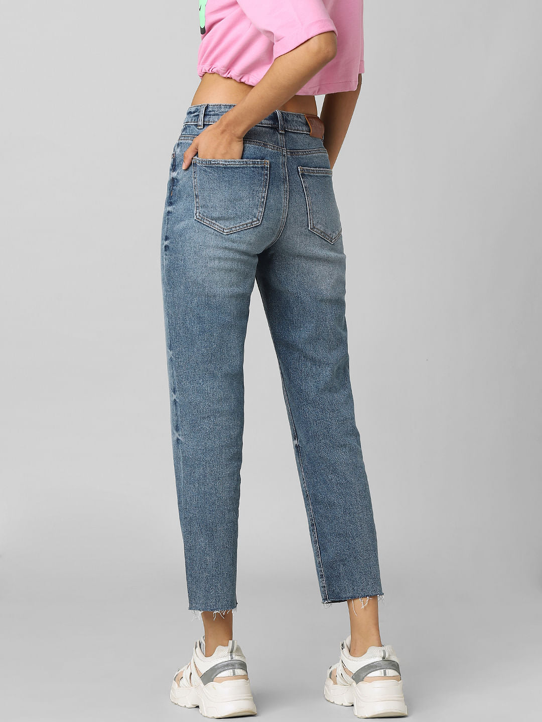 Blue High Rise Washed Straight Fit Jeans
