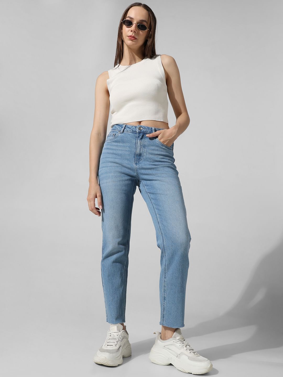 Light Blue High Rise Straight Fit Jeans