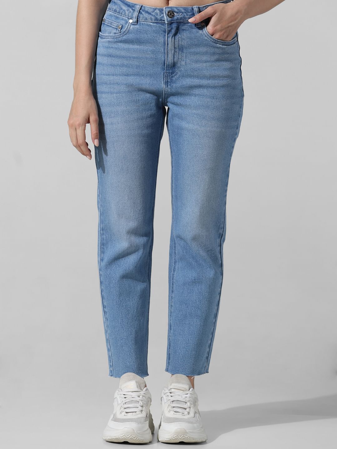 Light Blue High Rise Straight Fit Jeans