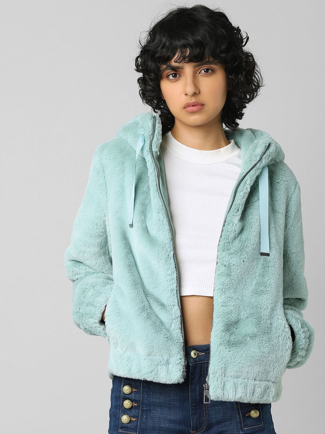 Blue Fur Hooded Jacket