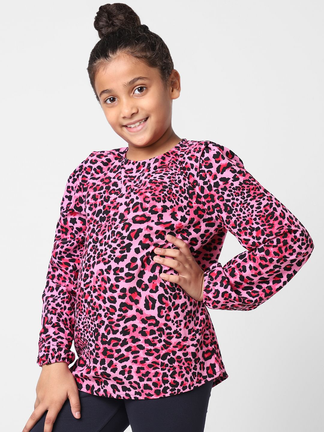 Girls Pink Animal Print Top