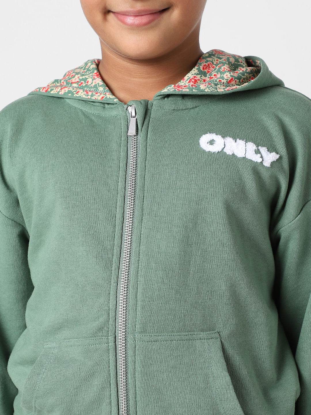 Girls Green Hooded Zip-Up Sweatshirt