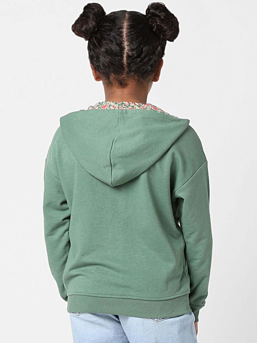 Girls Green Hooded Zip-Up Sweatshirt