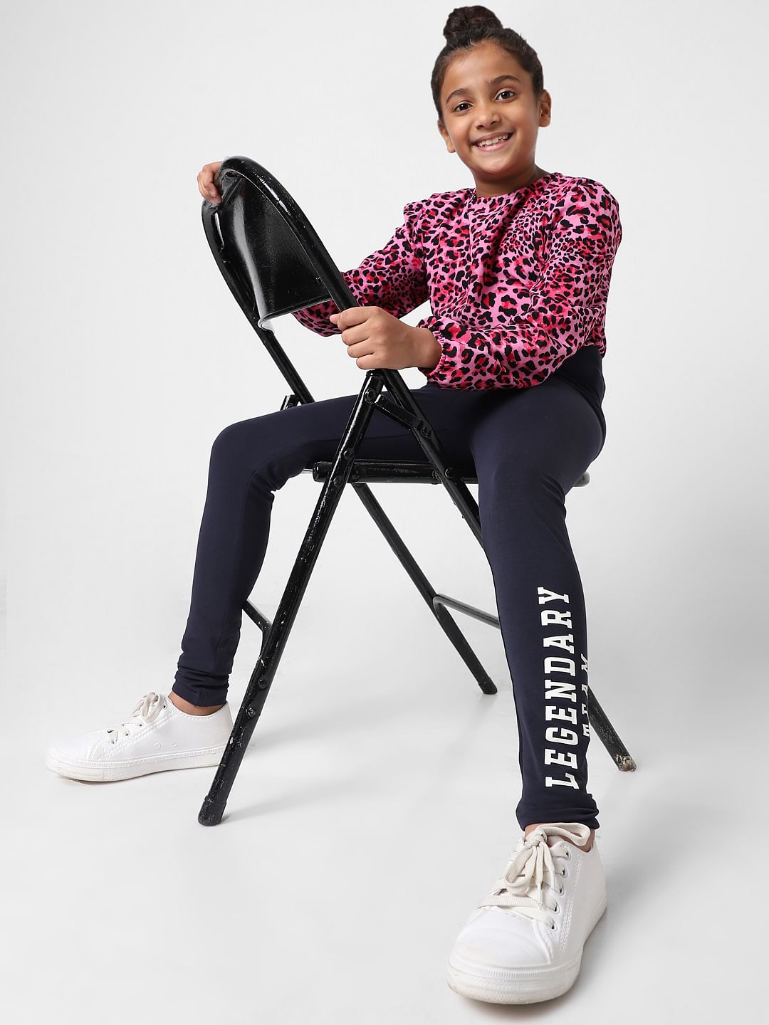 Girls Navy Blue High Rise Leggings