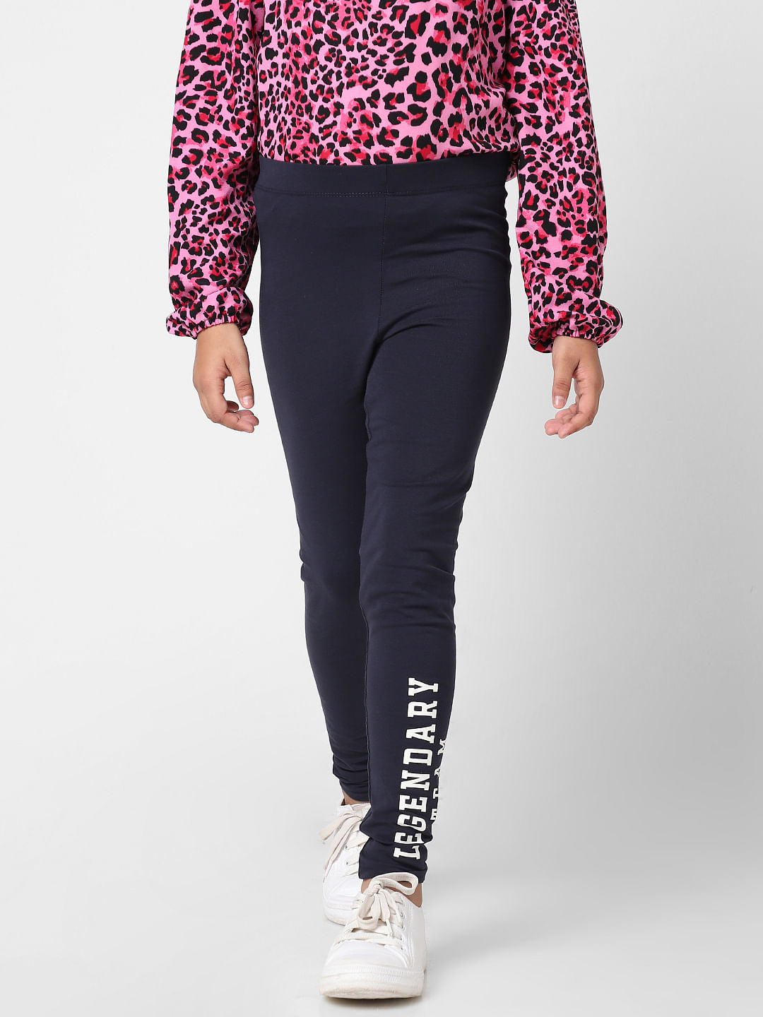 Girls Navy Blue High Rise Leggings