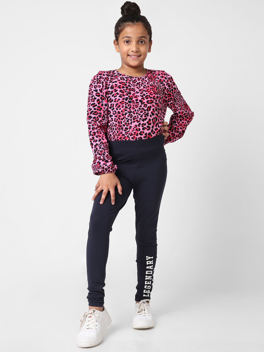 Girls Navy Blue High Rise Leggings