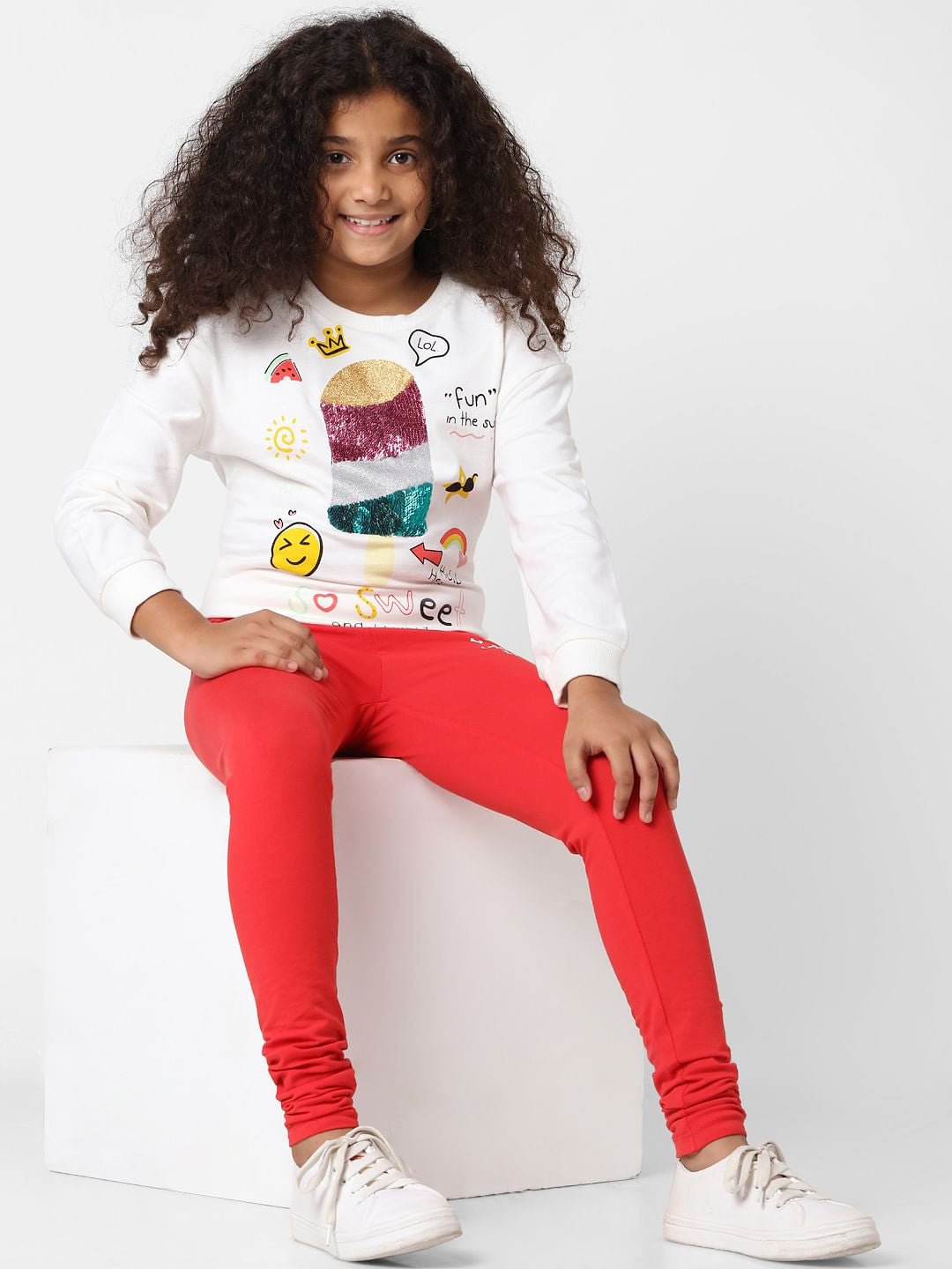 Girls Red High Rise Leggings