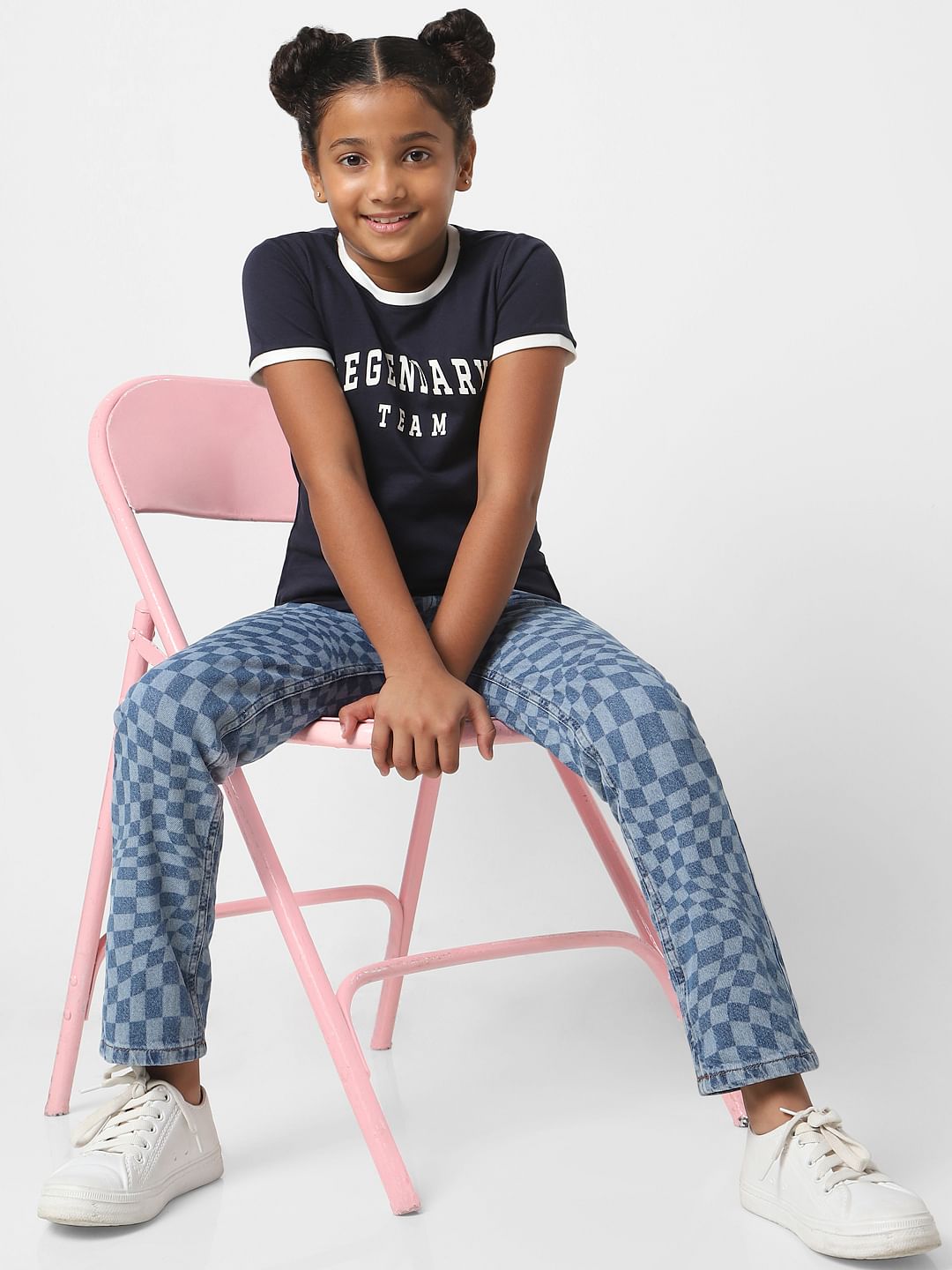 Girls Navy Blue Printed T-Shirt