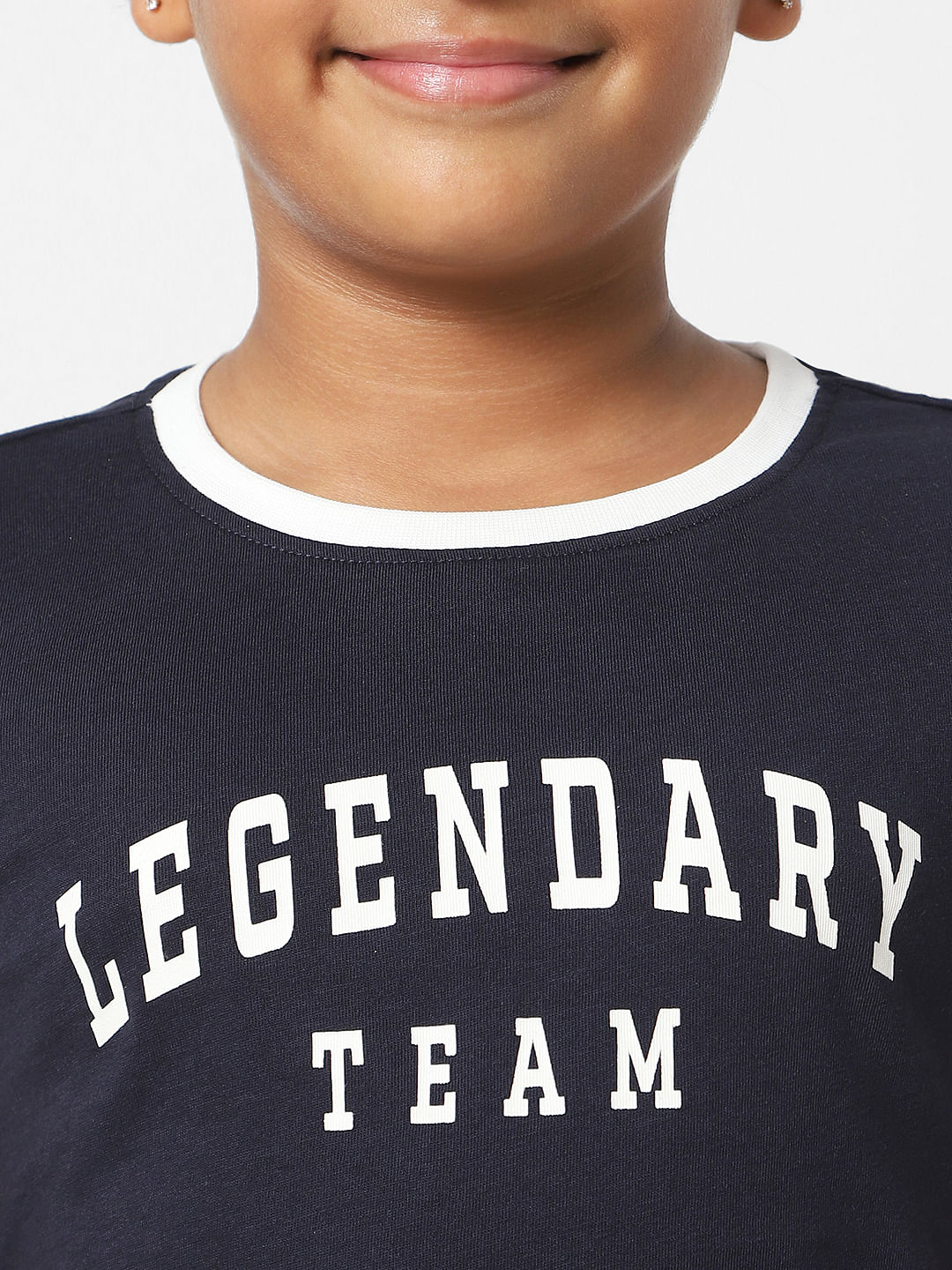 Girls Navy Blue Printed T-Shirt