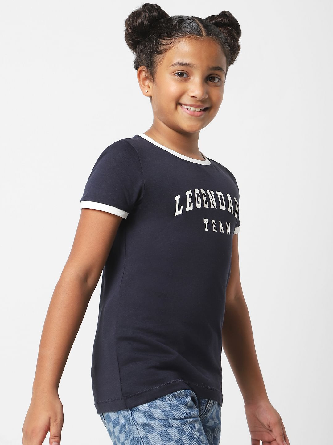 Girls Navy Blue Printed T-Shirt