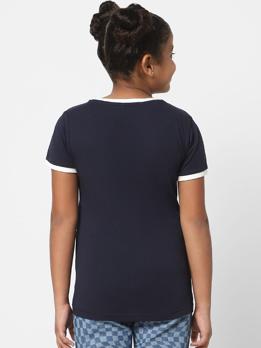 Girls Navy Blue Printed T-Shirt