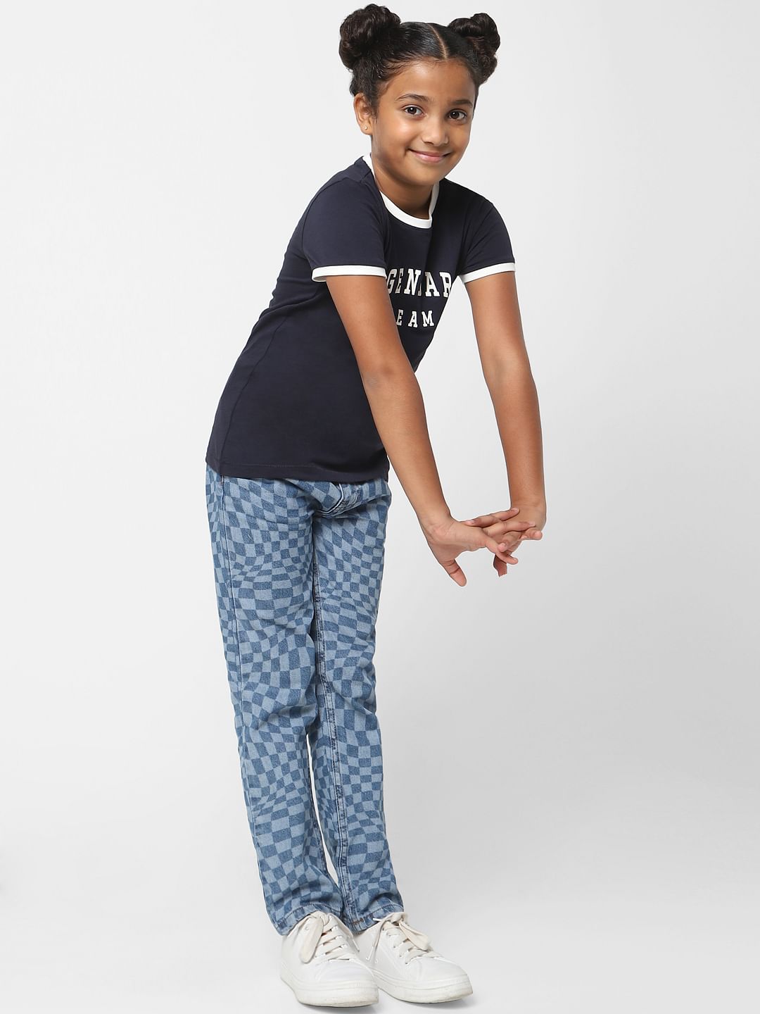 Girls Navy Blue Printed T-Shirt