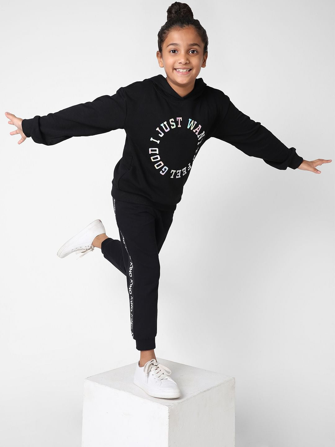 Girls Black Foil Text Print Sweatshirt