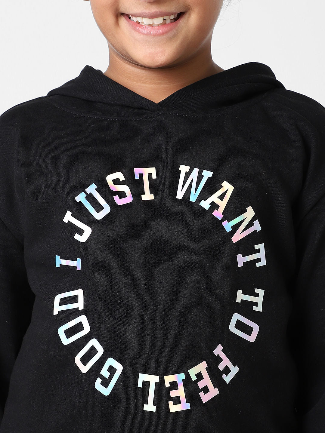 Girls Black Foil Text Print Sweatshirt