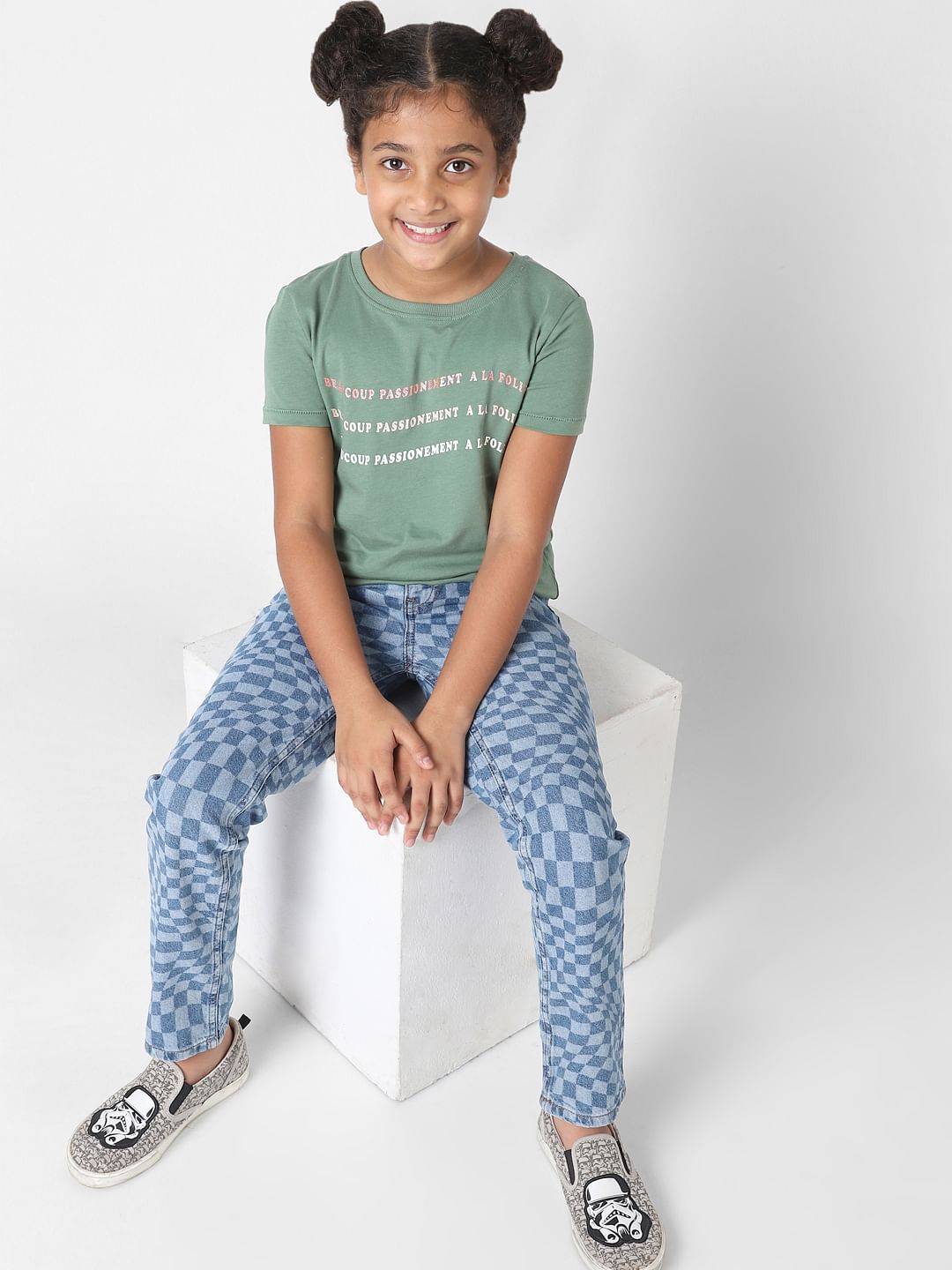 Girls Green Foil Print T-Shirt