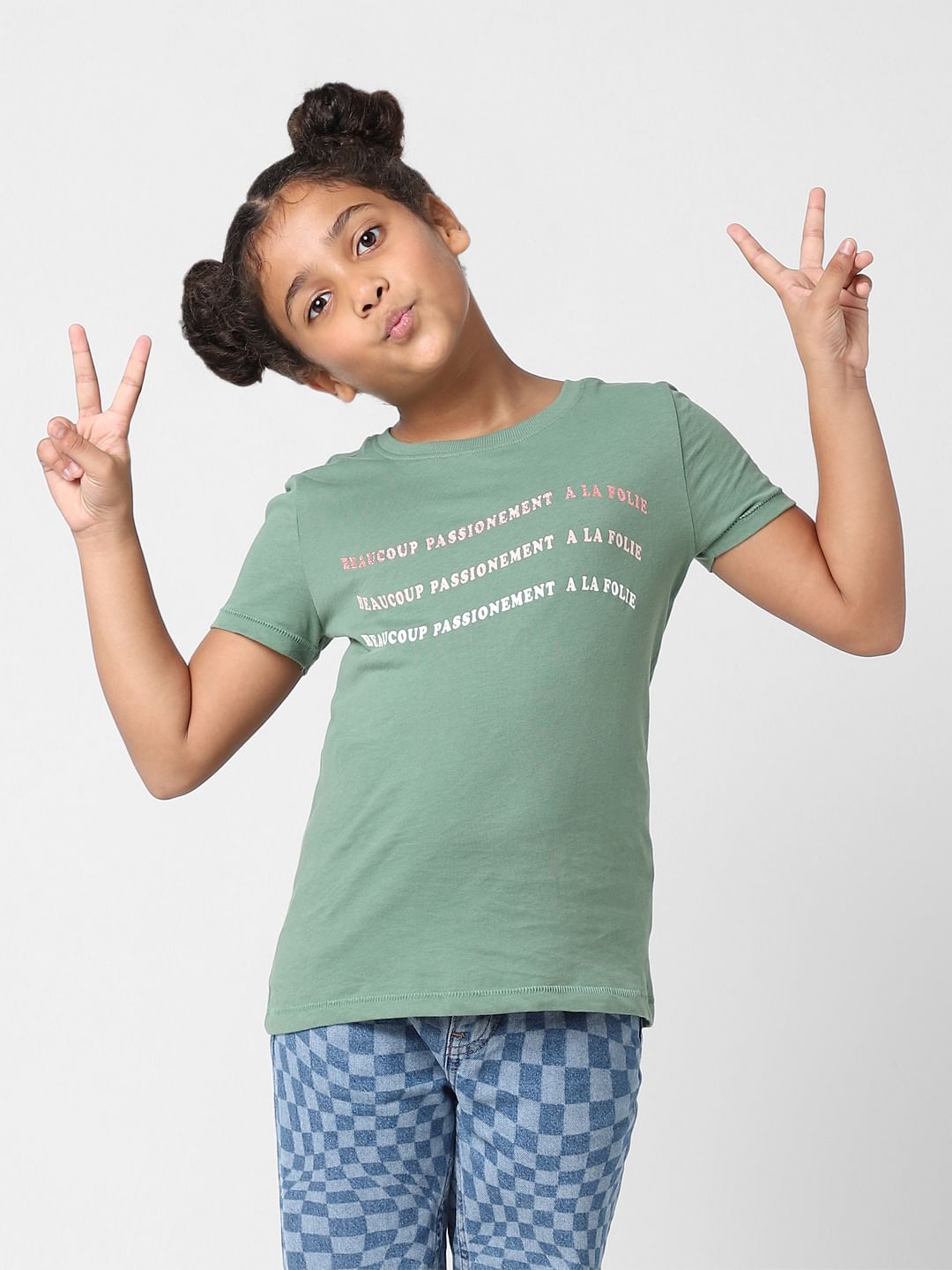 Girls Green Foil Print T-Shirt