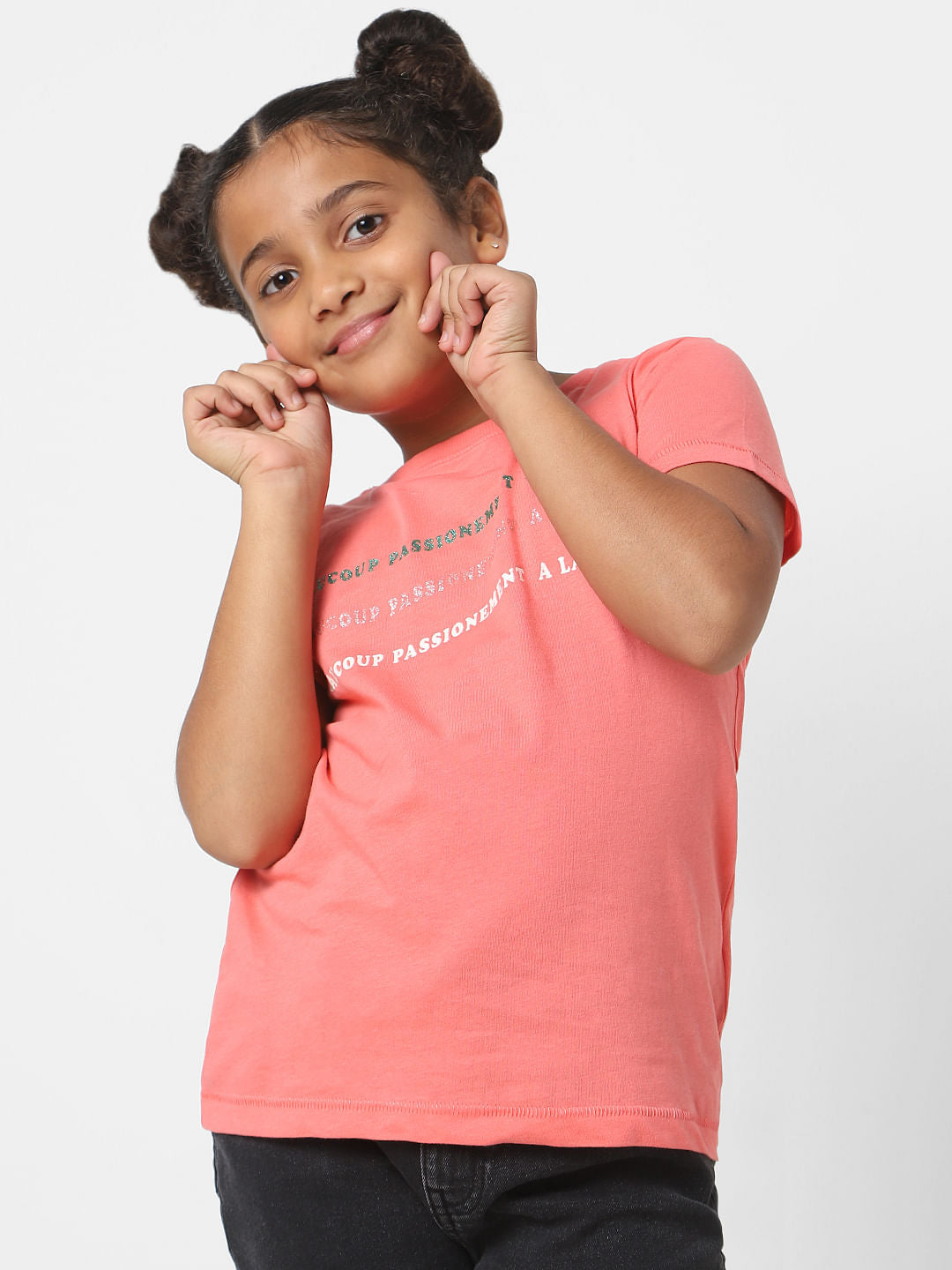 Girls Coral Slogan Print T-Shirt