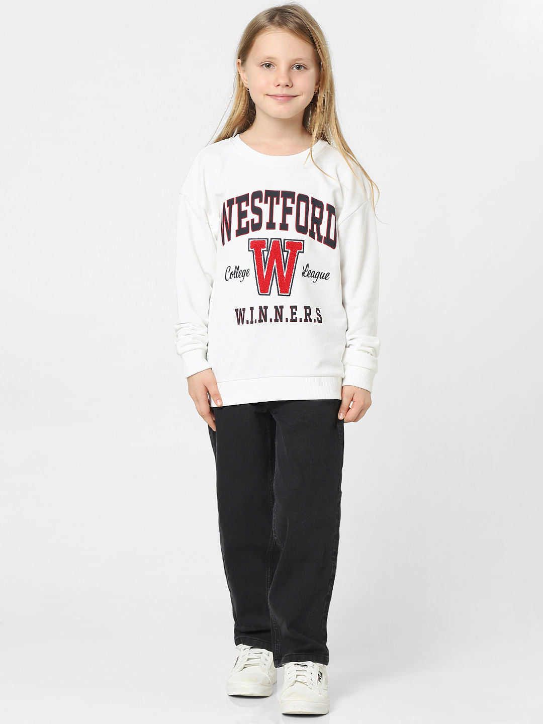 Girls White Varsity Sweatshirt