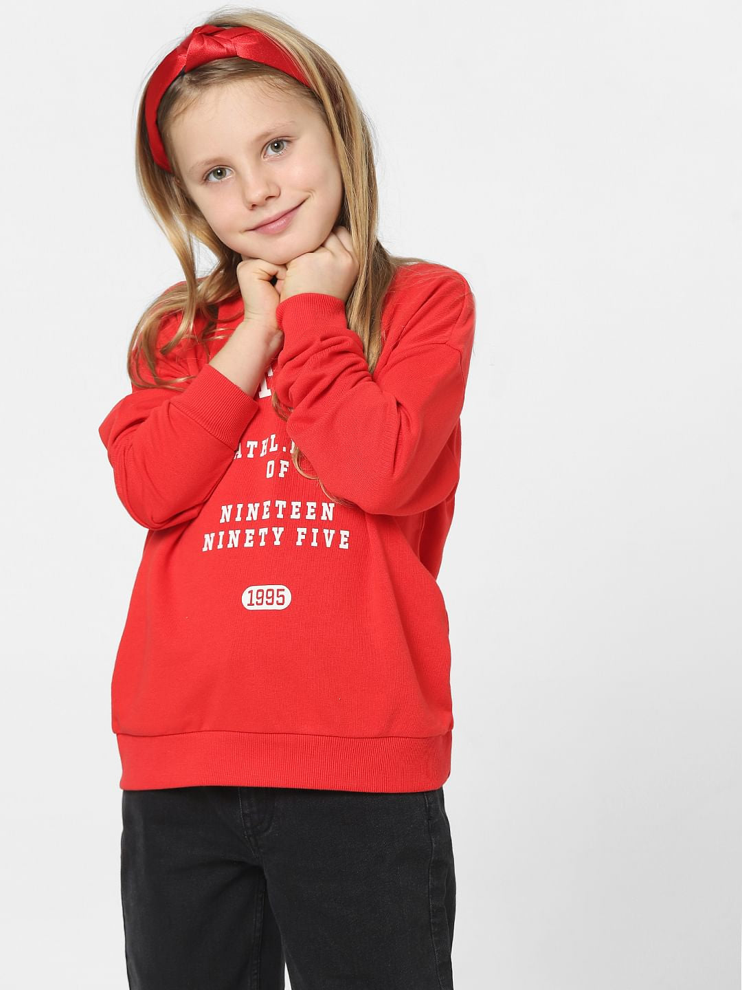 Girls Red Text Print Sweatshirt