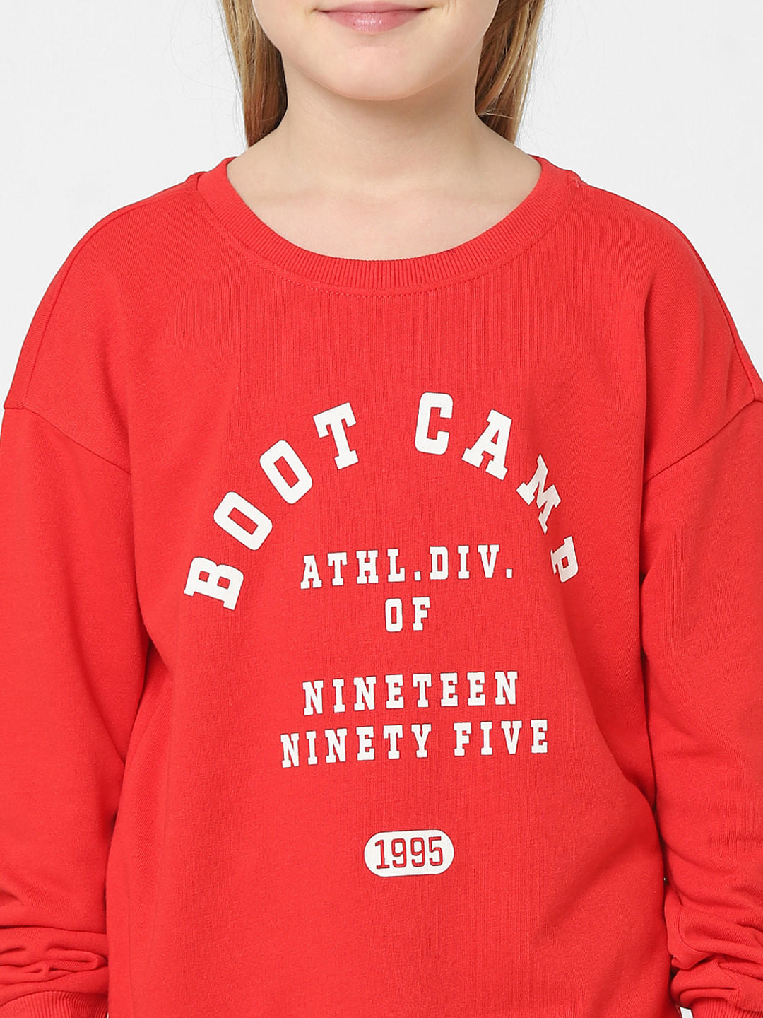 Girls Red Text Print Sweatshirt