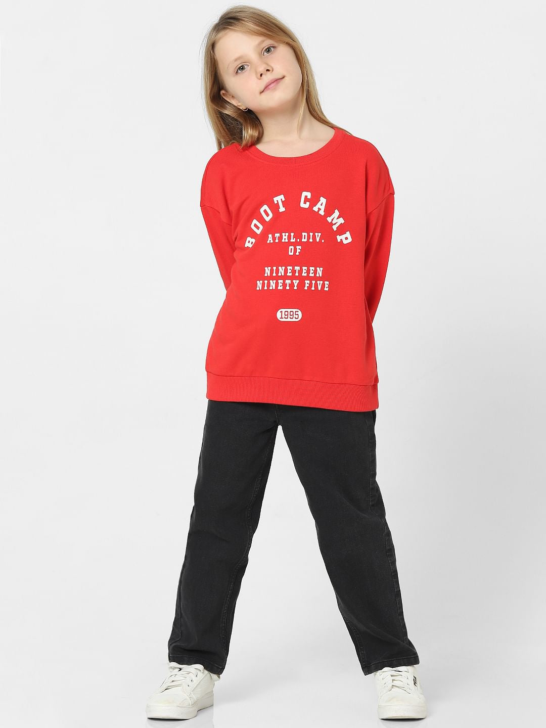 Girls Red Text Print Sweatshirt